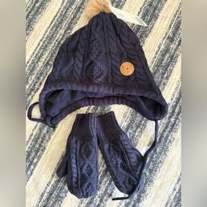 Navy Blue Knit Hat and Gloves Set kids 2T and 12m